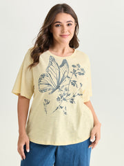 Butterfly Print Round Neck T-Shirt