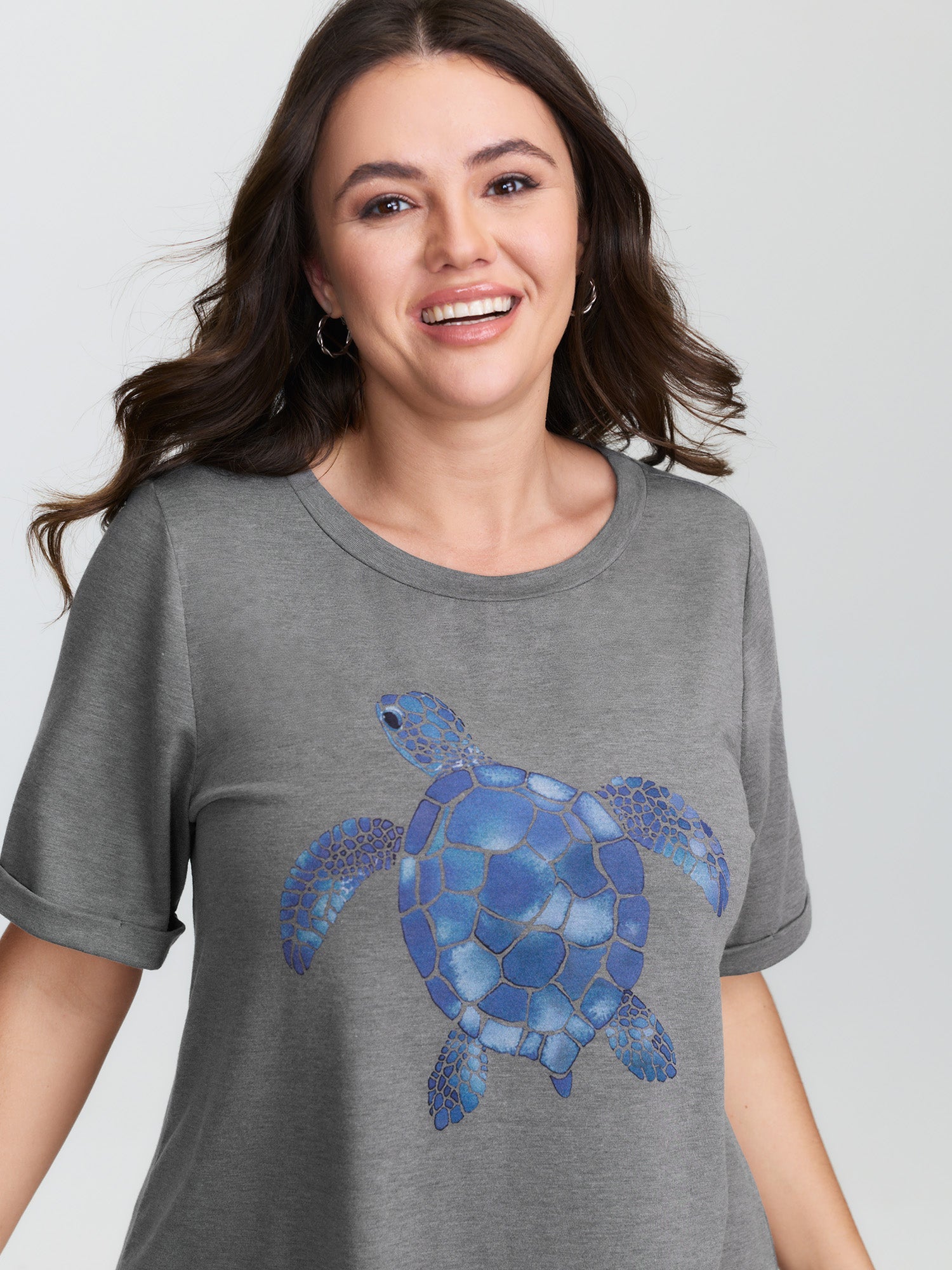 Supersoft Turtle Print Plain T-Shirt
