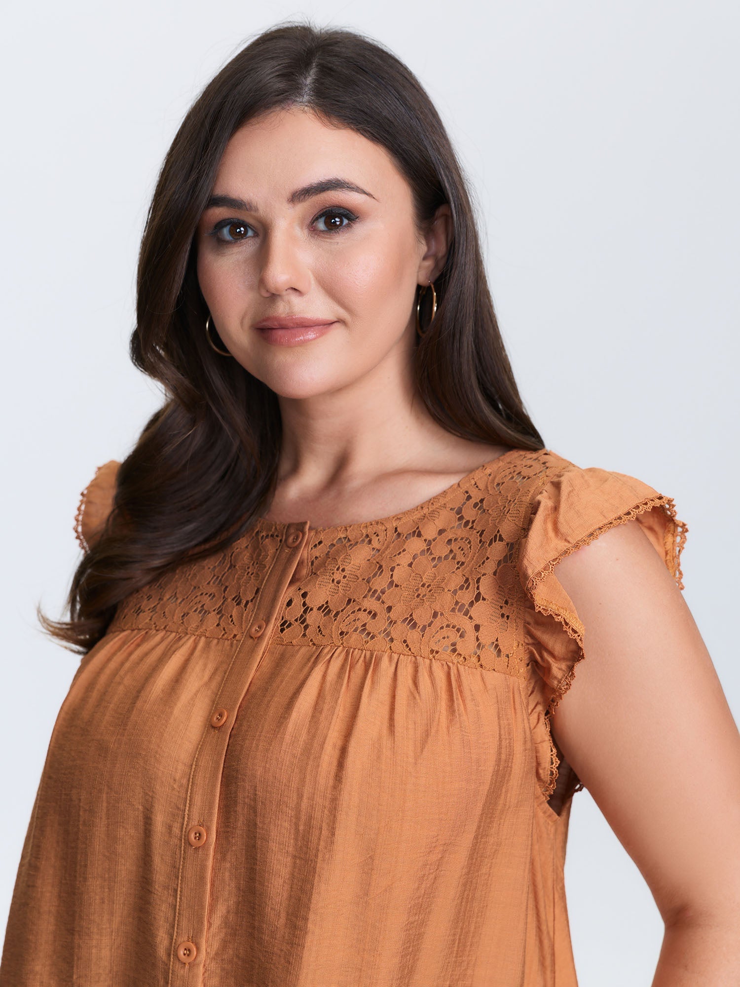 Ruffled Sleeve Button Detail Lace Tank Top