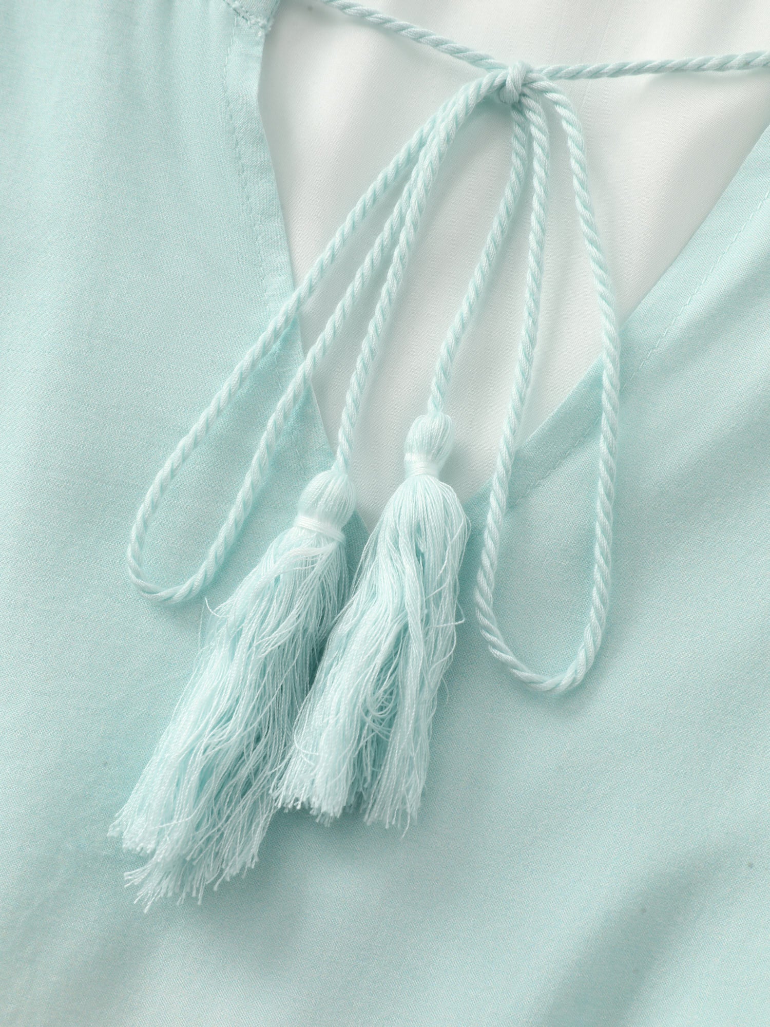 Color Contrast Tiered Drawstring Neckline Midi Dress