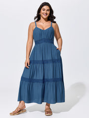 Breathable Plain Tiered Sleeveless Maxi Dress