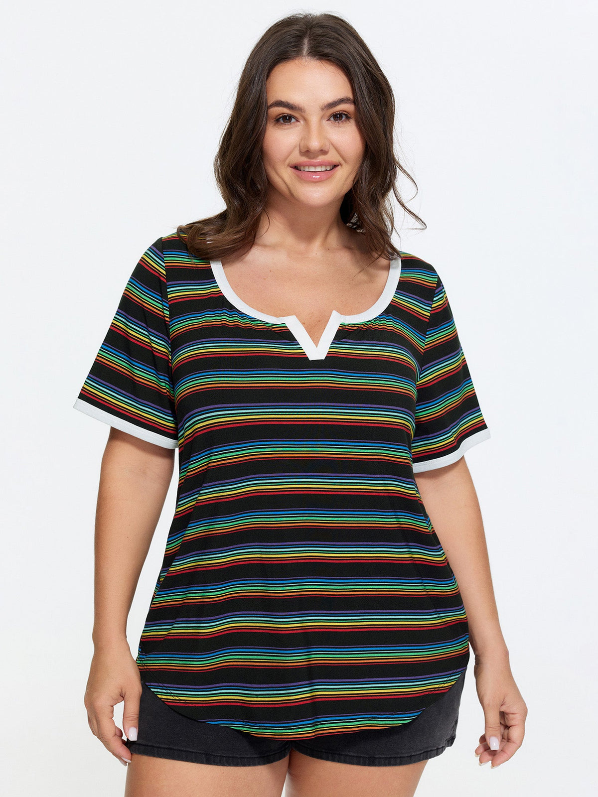 Stretchy Colorful Striped Print T-Shirt