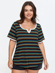 Stretchy Colorful Striped Print T-Shirt