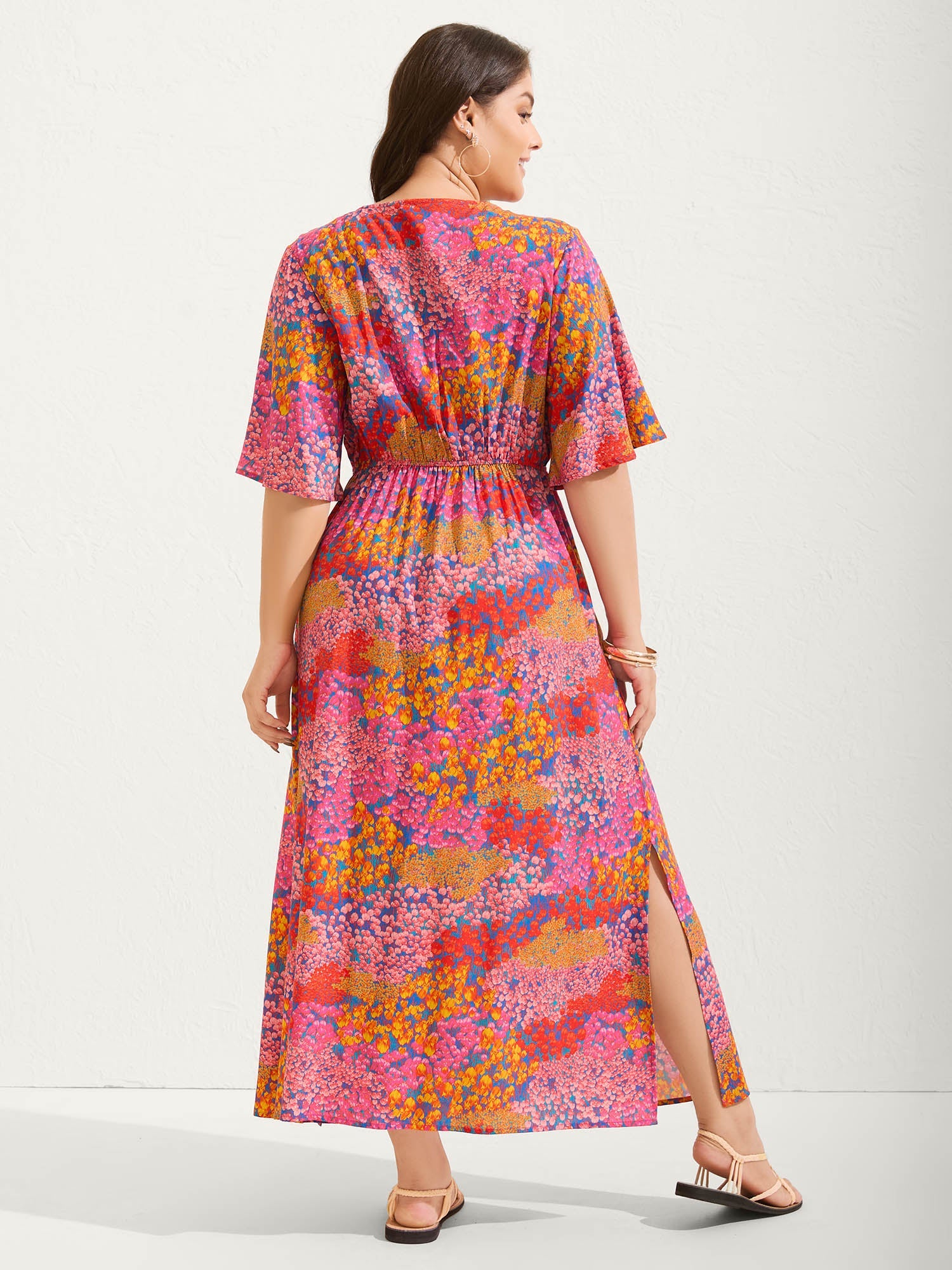 Floral Lace Trim Flowy Sleeve Maxi Dress