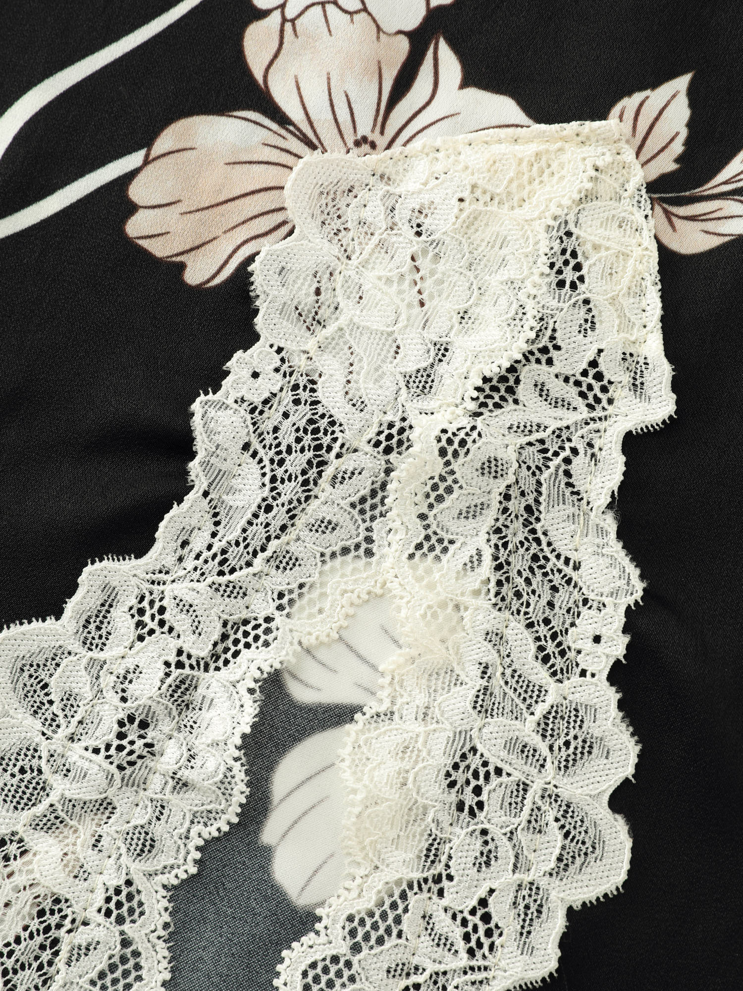 Floral Print Deep Lace Neckline Nightgown