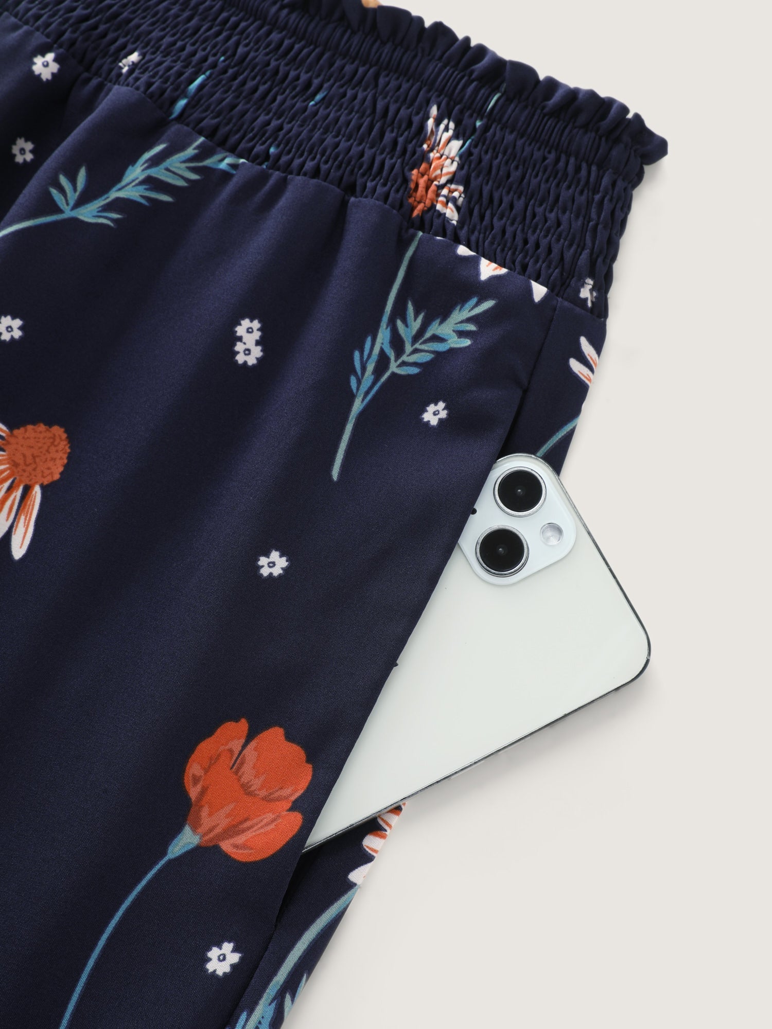 Floral Print Shirred Waist Wide Leg Pants