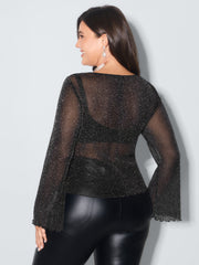 Sheer Knot-Front Jersey Top