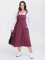Plush Ribbed Stretchy Waistband Midi Overall Dress
