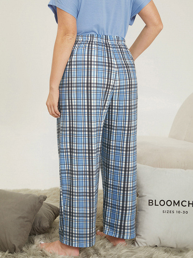 Plaid Print Pocket Elastic Waist Pajama Pants
