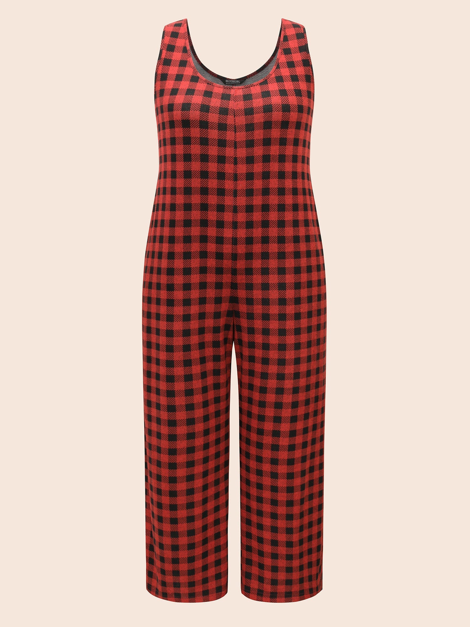 Checkered Pattern U-Neck Lounge Jumpsuit
