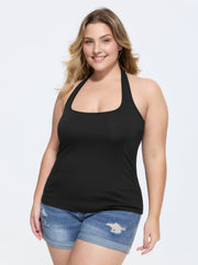 Cotton Supported Bra Stretchy Halter Neckline Tank Top