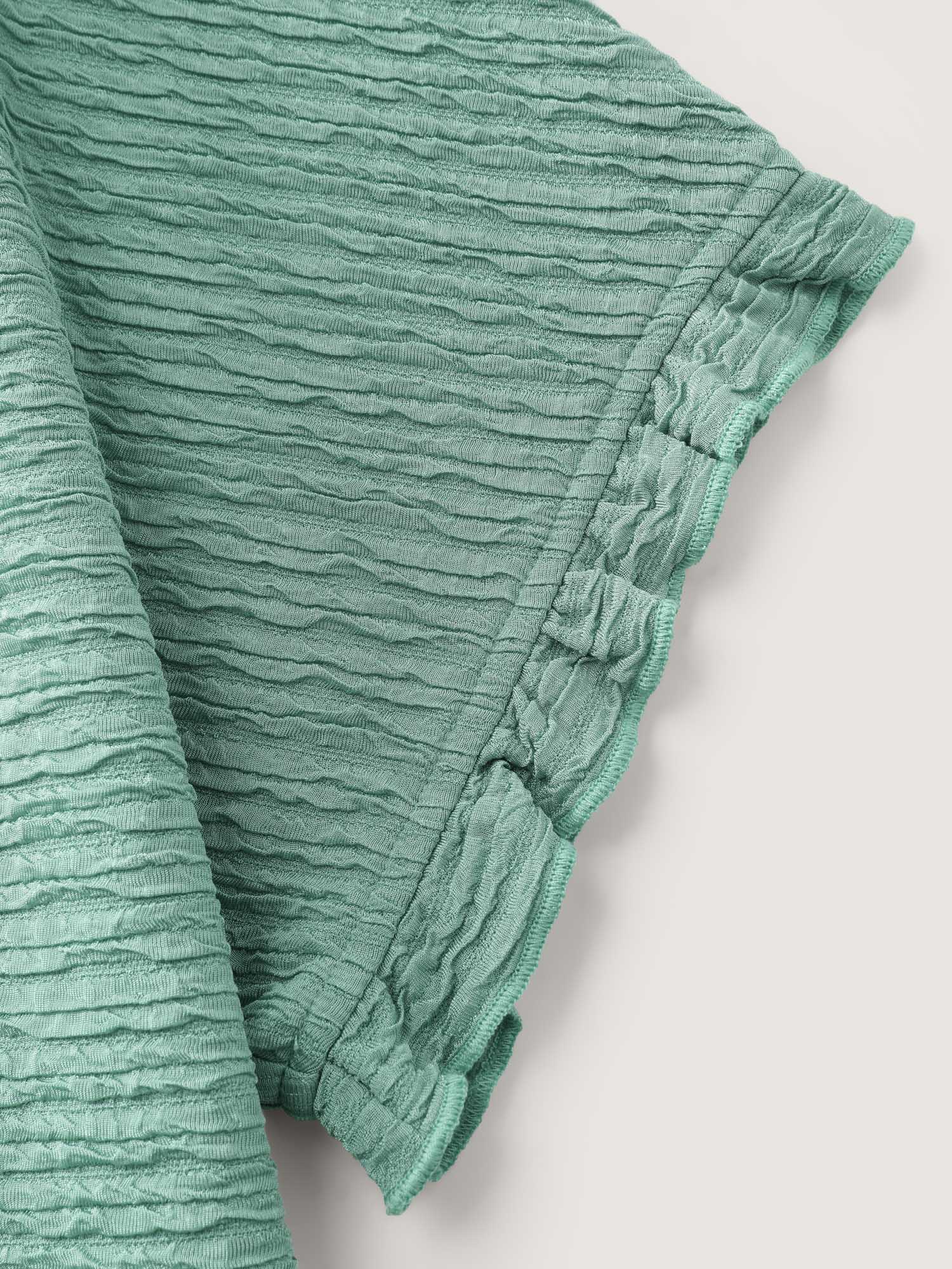 Textured Ruffled Sleeve Detail Plain T-Shirt