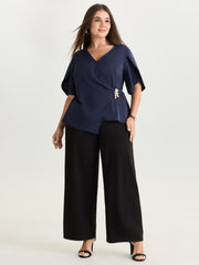 Draped Side Buckle Petal Sleeve Blouse