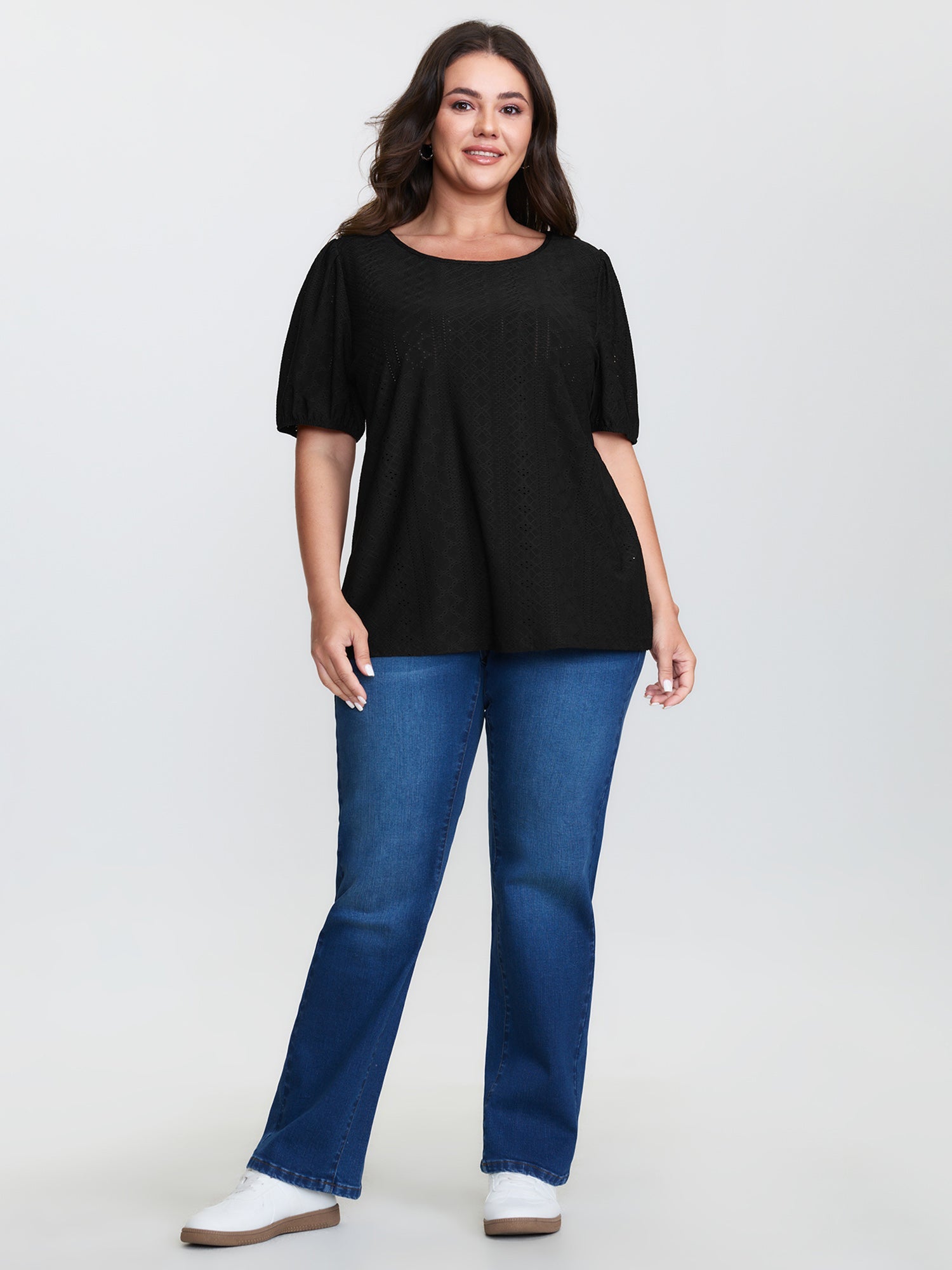 Textured Puffy Sleeve Round Neck T-Shirt