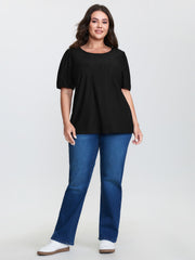 Textured Puffy Sleeve Round Neck T-Shirt