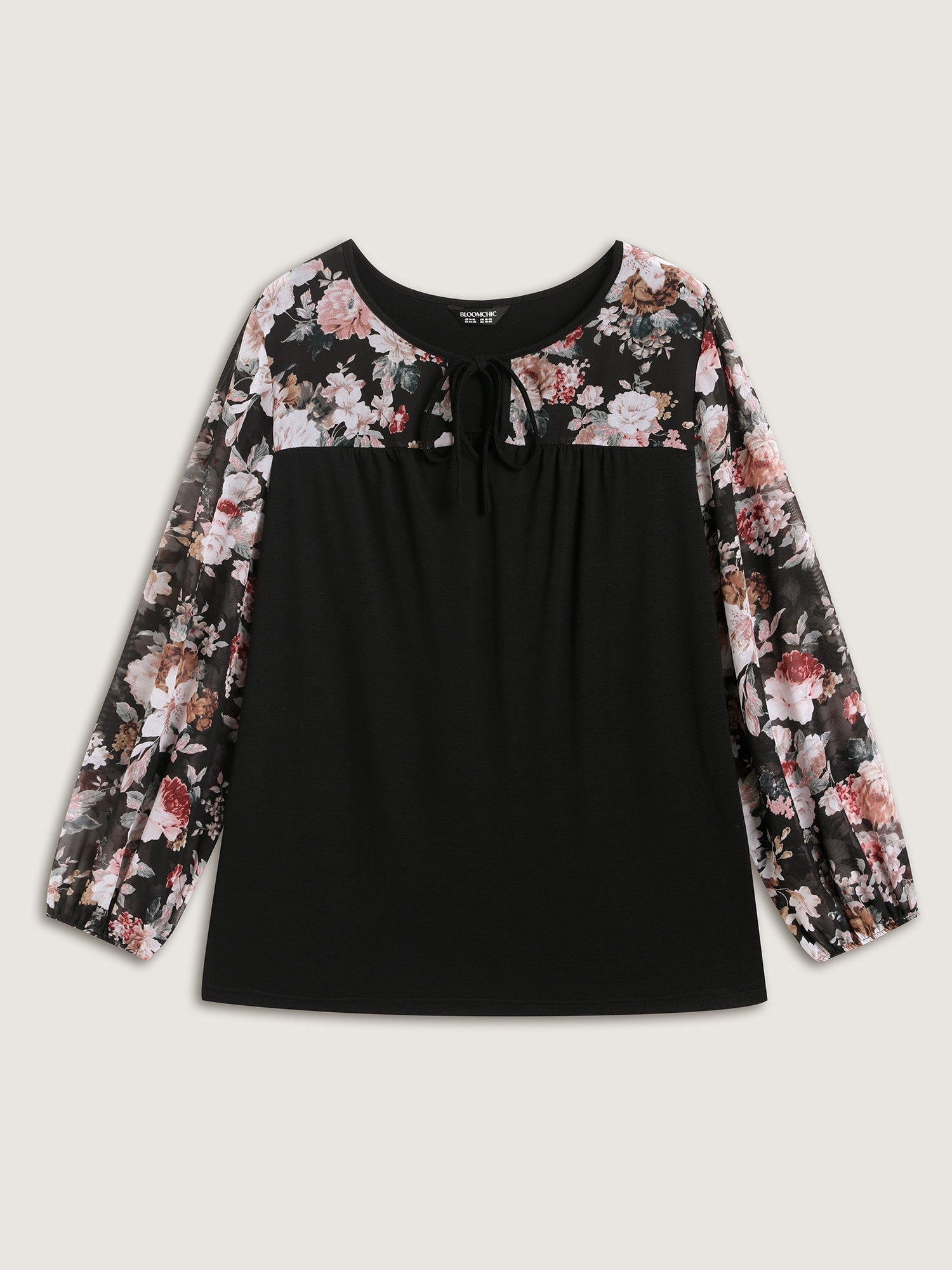 Sheer Floral Print Neck-Tie T-Shirt