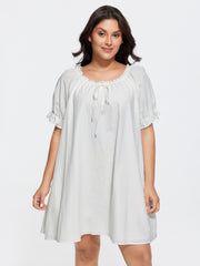 Cotton Plain Stretchy Cuff Sleeve Lounge Dress