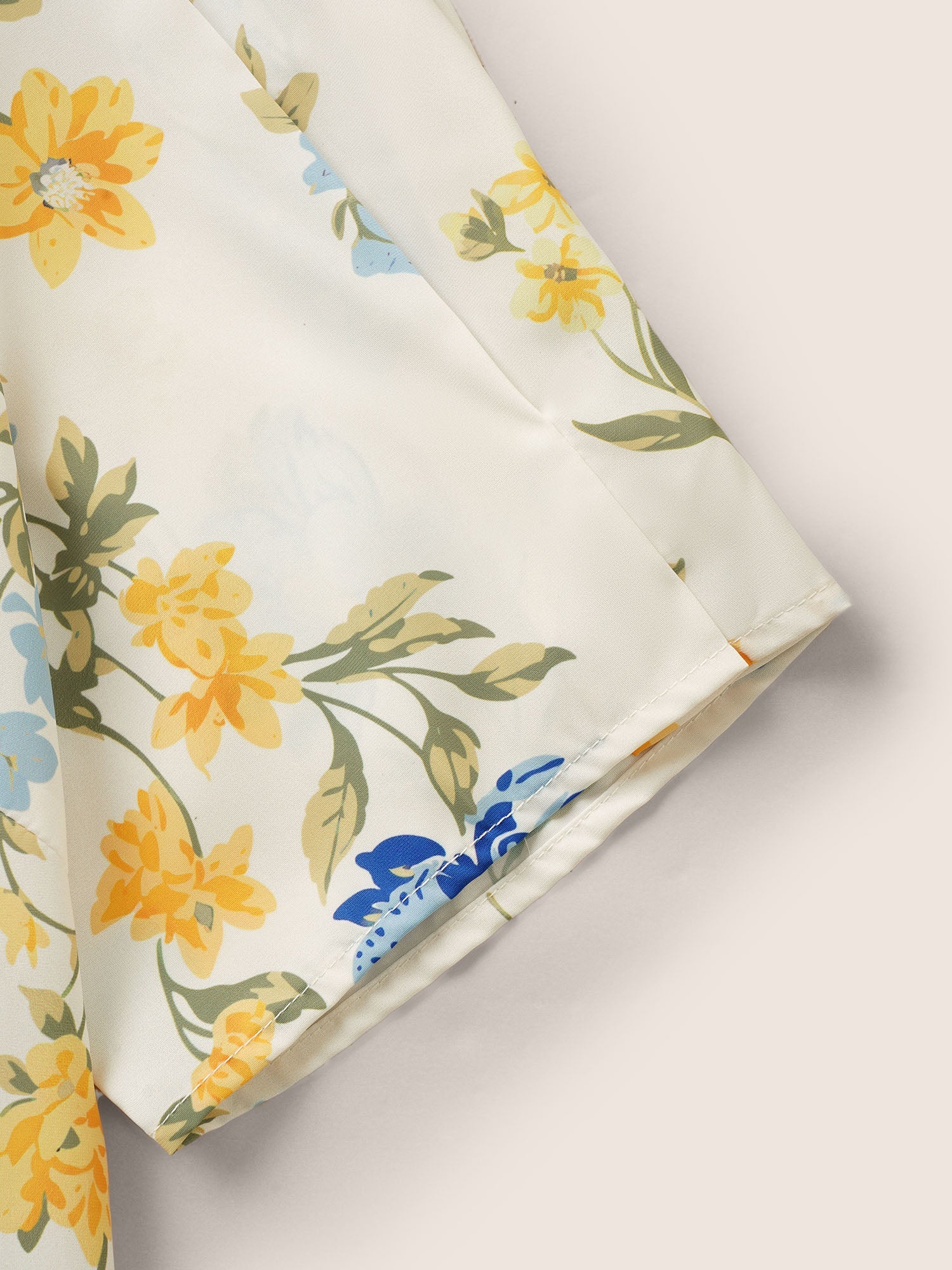 Floral & Butterfly V Neck Bishop Sleeve Blouse