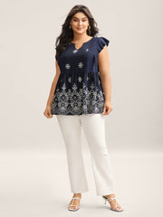 Floral Boho Print Ruffled Plain Blouse