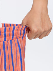 Striped Print Cuffed Hem Drawstring Pants