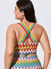 Wavy Colorful Textured Triple Strap Swim Top