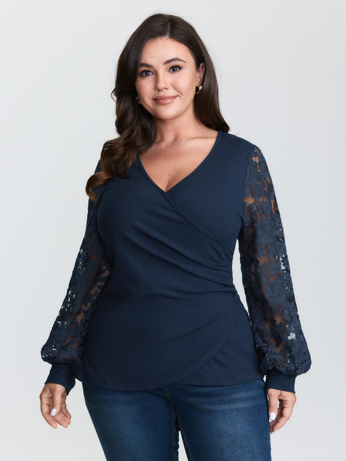 Textured Wrap Neck Draped T-Shirt