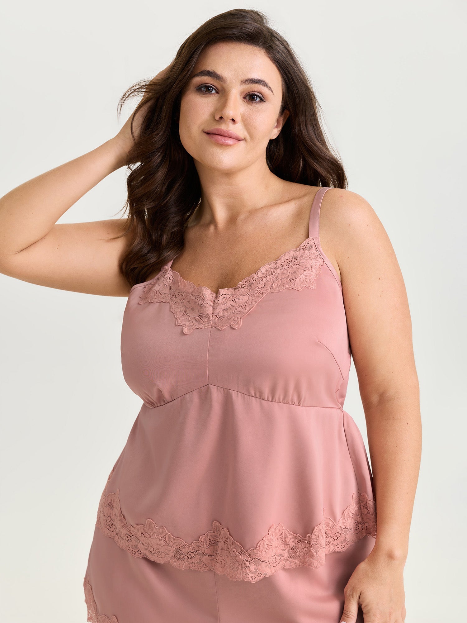 Satin Floral Lace Neckline Lounge Set