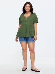 Stretchy Tiered Button Detail Knit Top