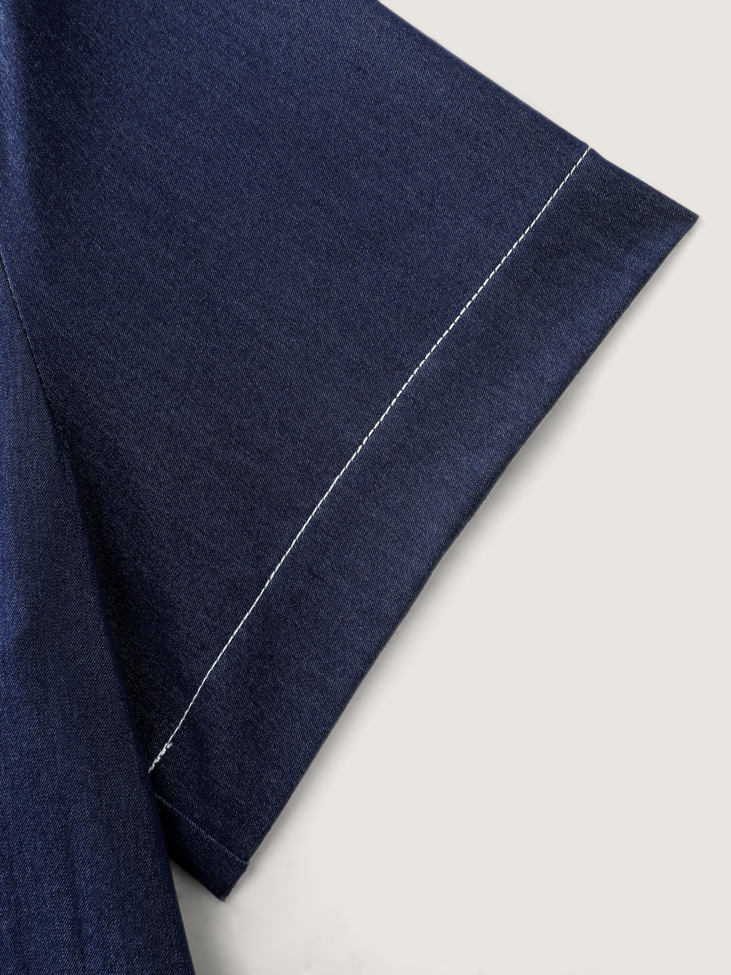 Supersoft Cinched-Waist Pockets Seamed Faux Denim Midi Dress