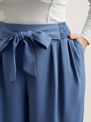 Smocked Waist-Tie Flared Pants
