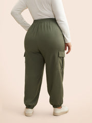 Mid Rise Patched Pocket Drawstring Pants