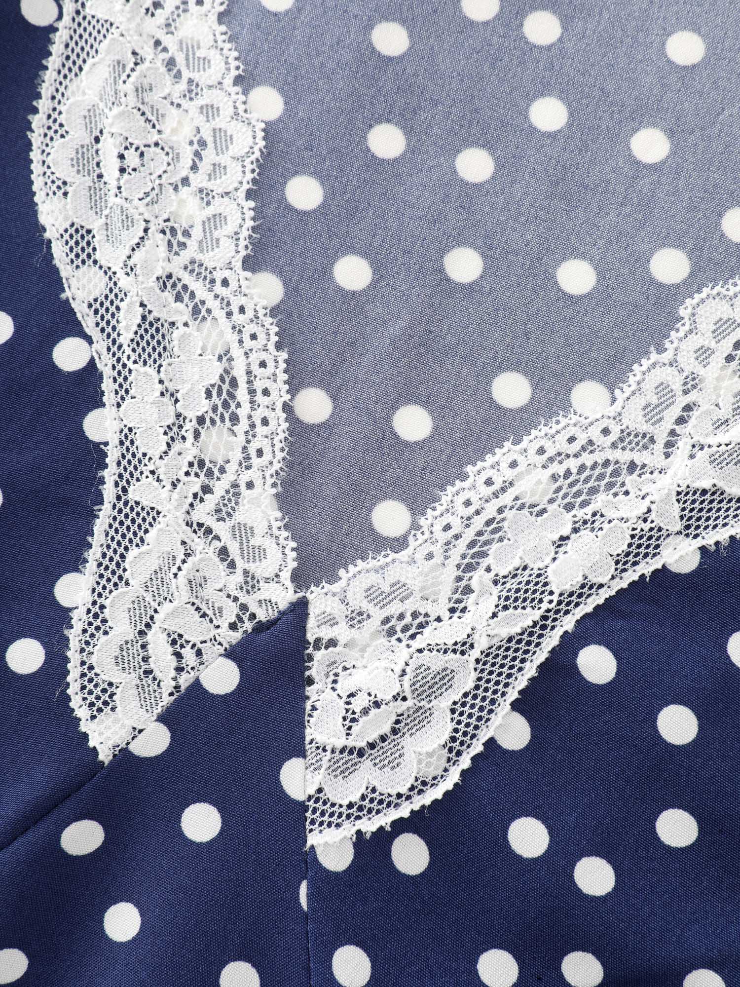 Polka Dots Lace Deep Neckline Midi Dress