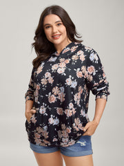 Floral Print Ties Hooded Sweatshirt