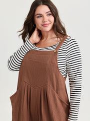 Textured Pleated Front Overall Cropped Jumpsuit