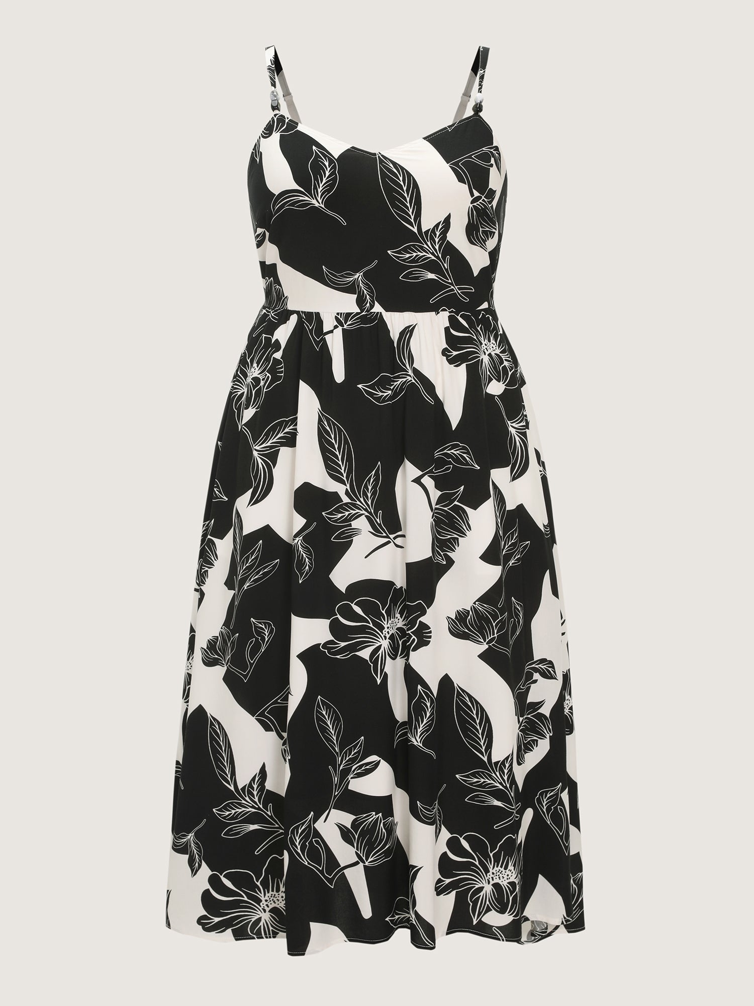 Floral Print Beaded Cami Flowy-Fit Midi Dress
