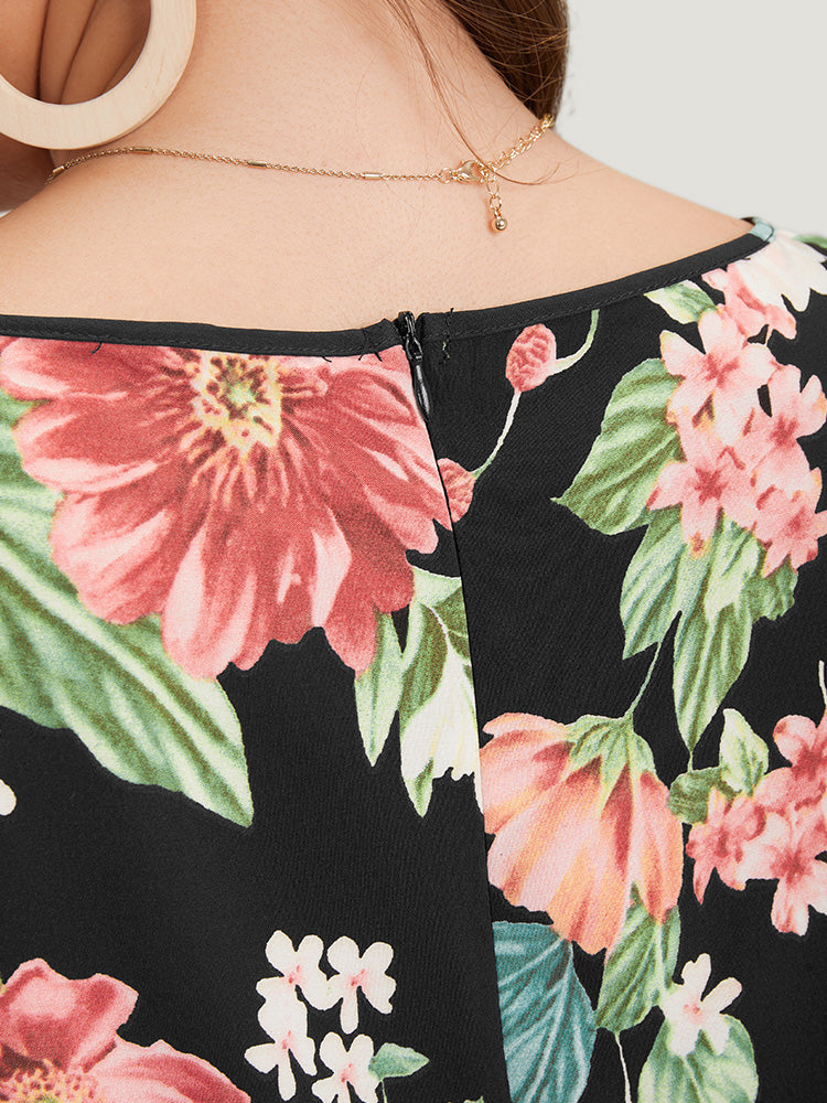 Floral Square Neck Zip Back Pocket Jumpsuit