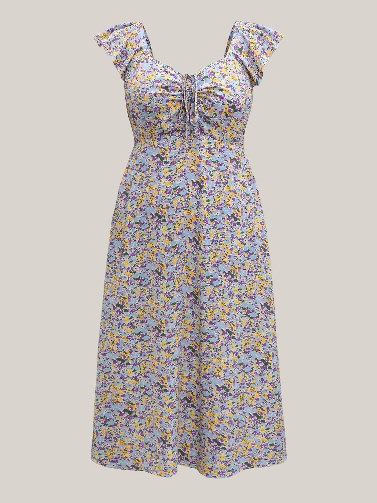 Ditsy Floral Print Neck Tie Midi Dress