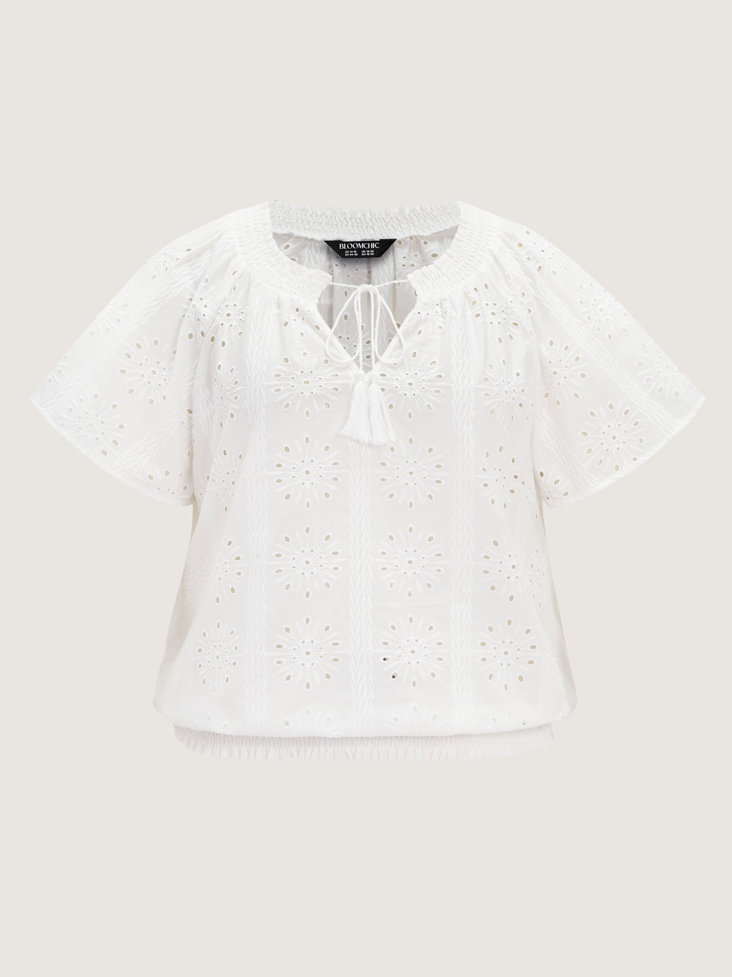 Eyelet Textured Shirred Hem Blouse