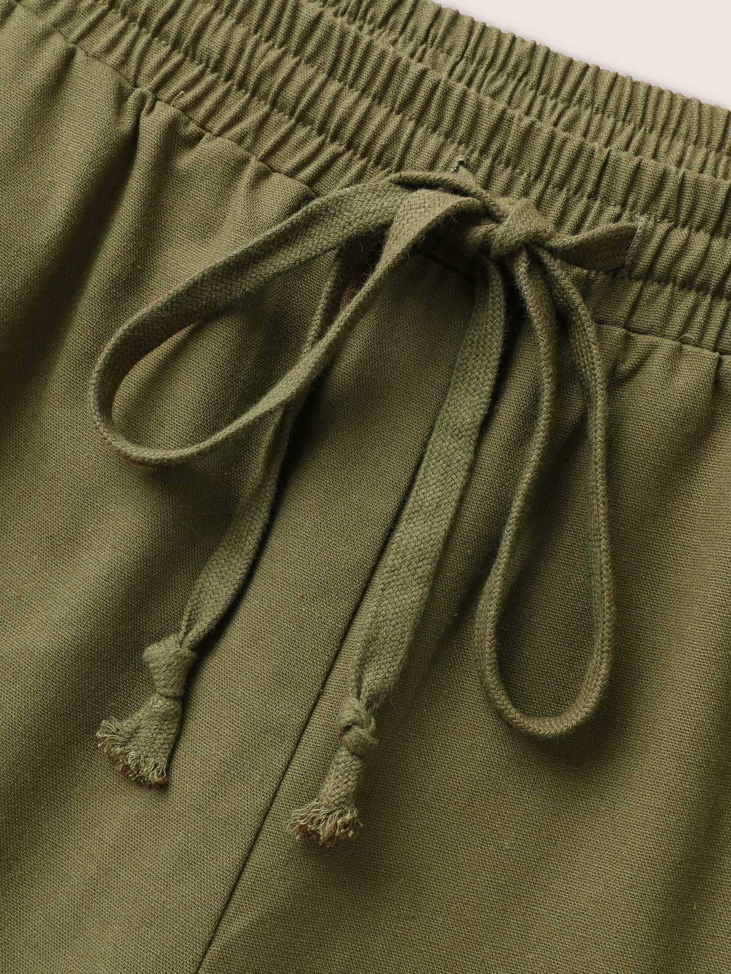 Linen Blend Wide Leg Cargo Pants