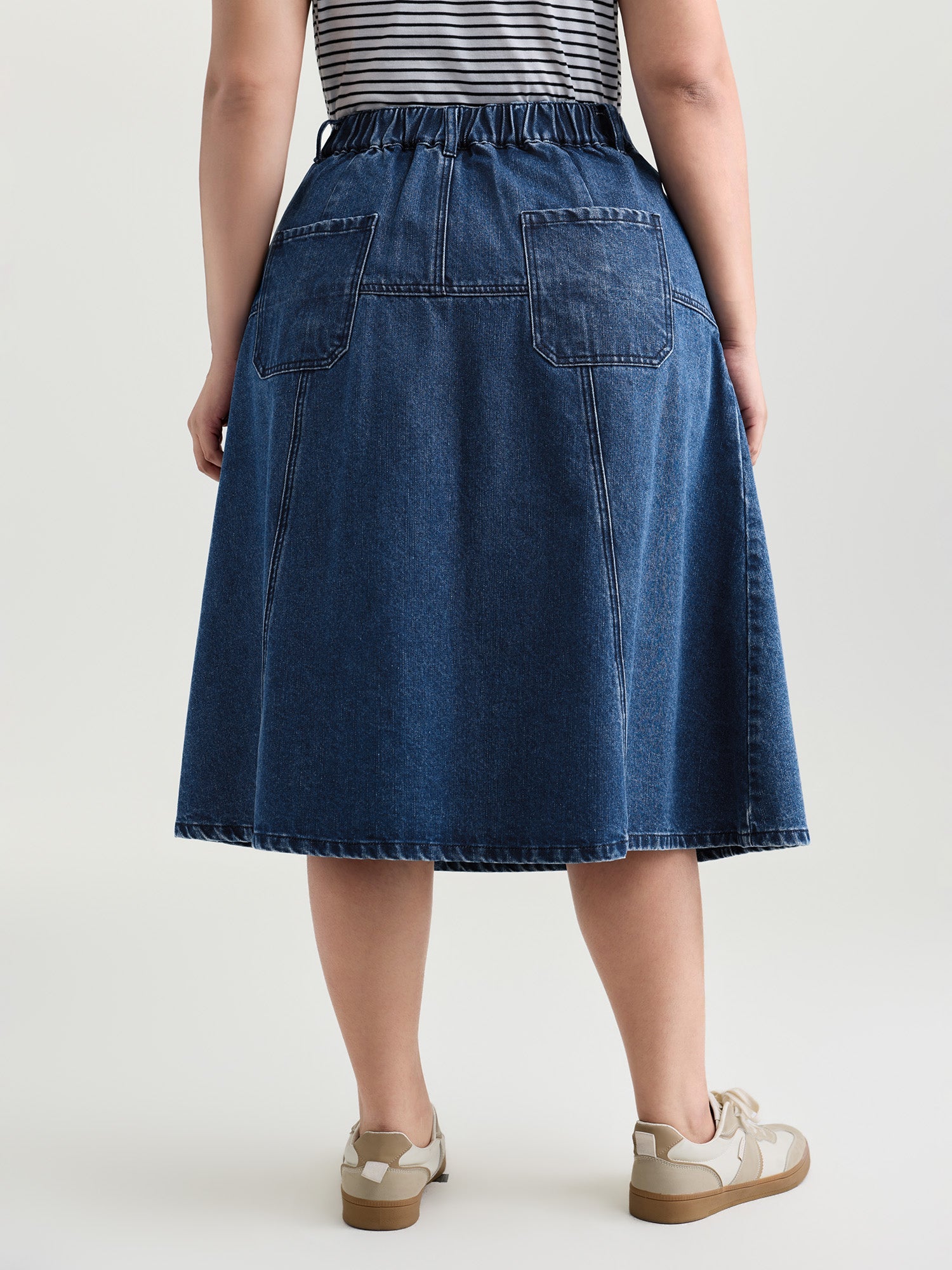 Elastic Back Waistband Maxi Denim Skirt