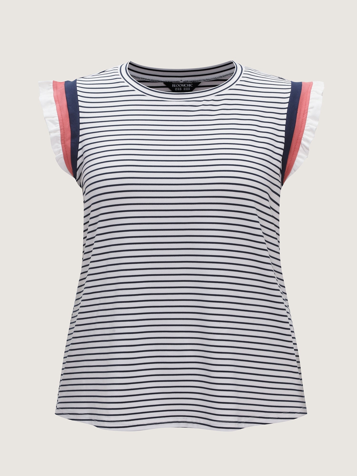 Cotton Striped Print Ribbed Color Contrast T-Shirt