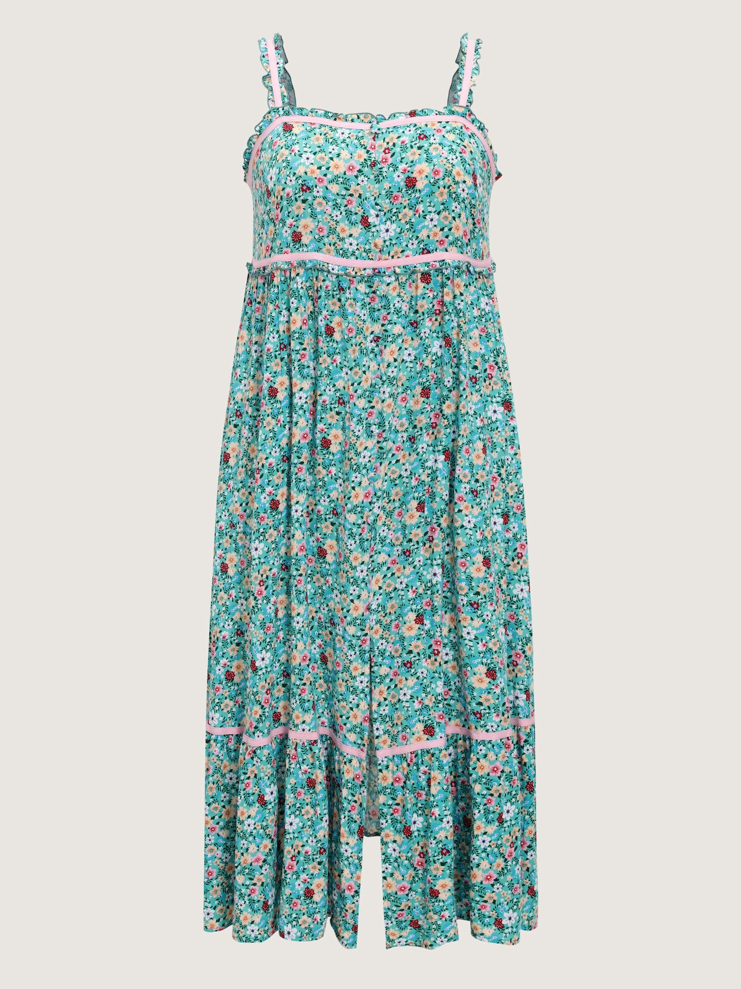Floral Print Color Contrast Cami Maxi Dress
