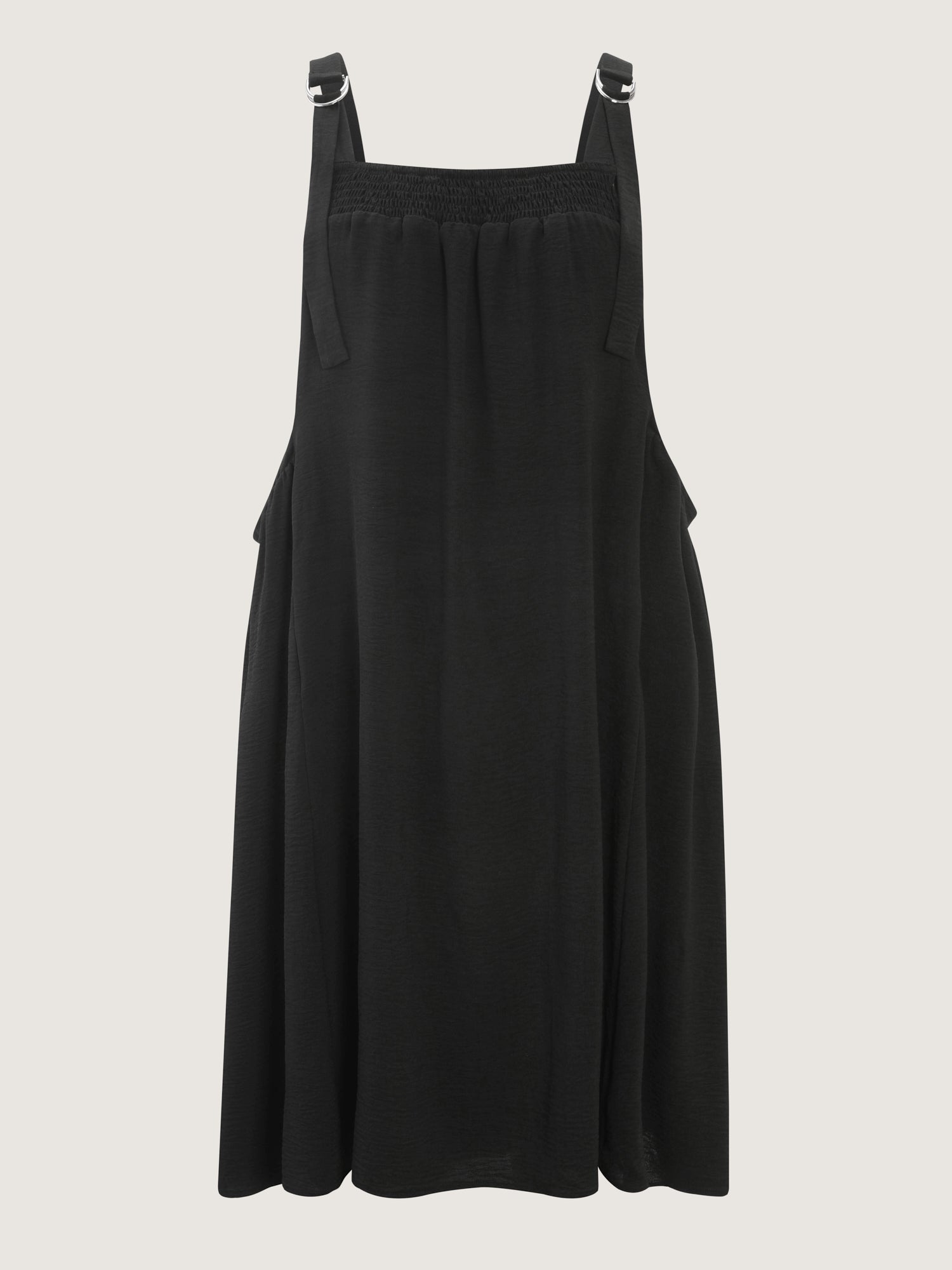Adjustable Overall Straps Shirred Midi Dress
