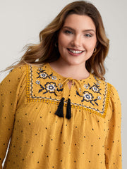 Textured Dot Embroidered Tassel Flowy Blouse