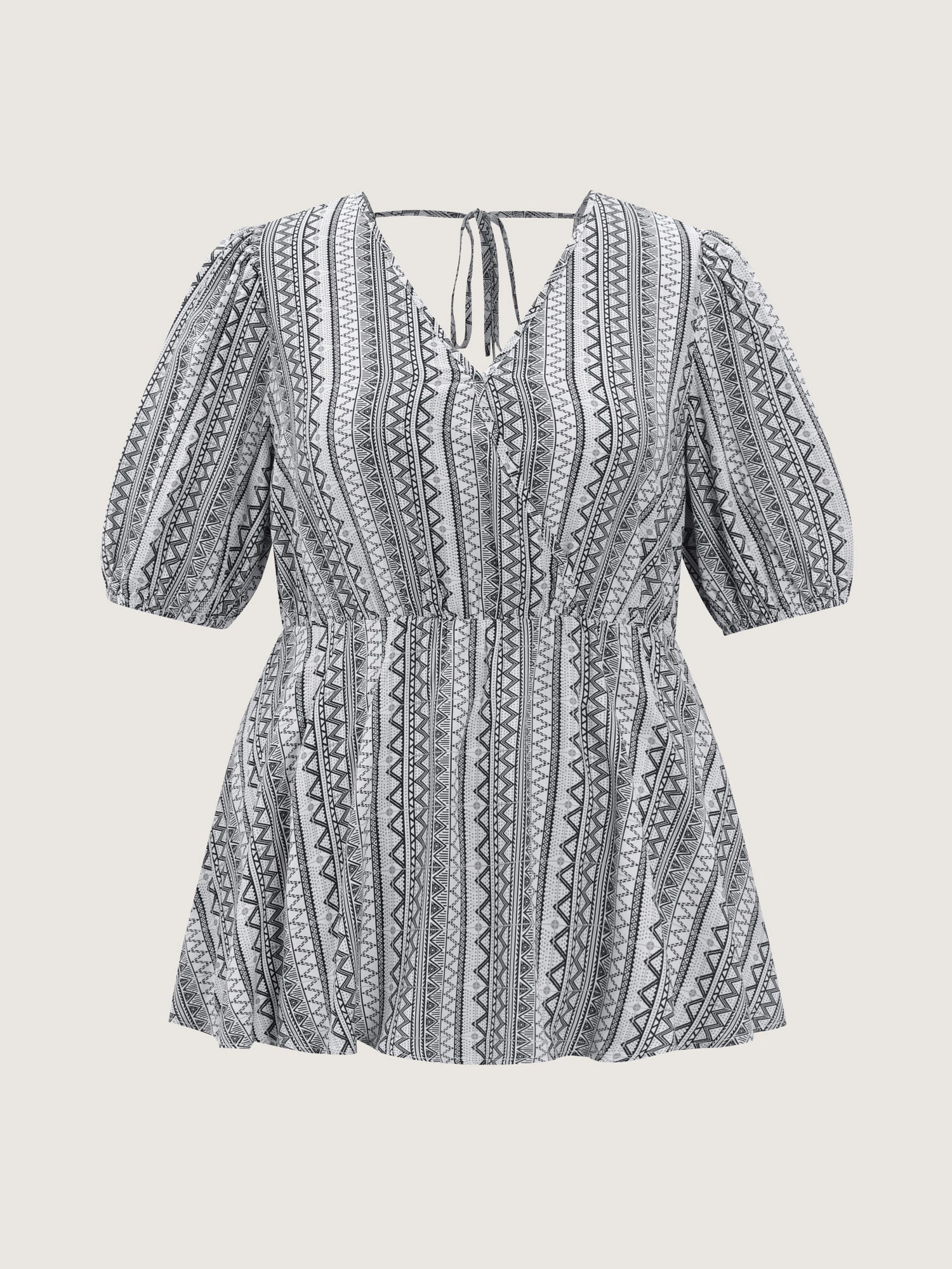 Geometric Print Back-Tie Blouse