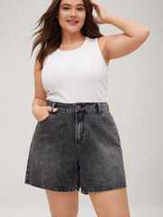Elastic Waistband Classic Cut Denim Shorts