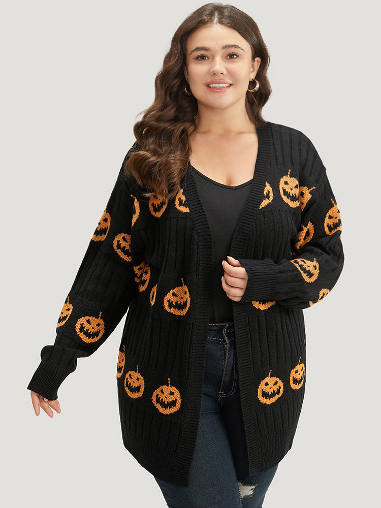 Halloween Pumpkin Graphic Open Front Cardigan