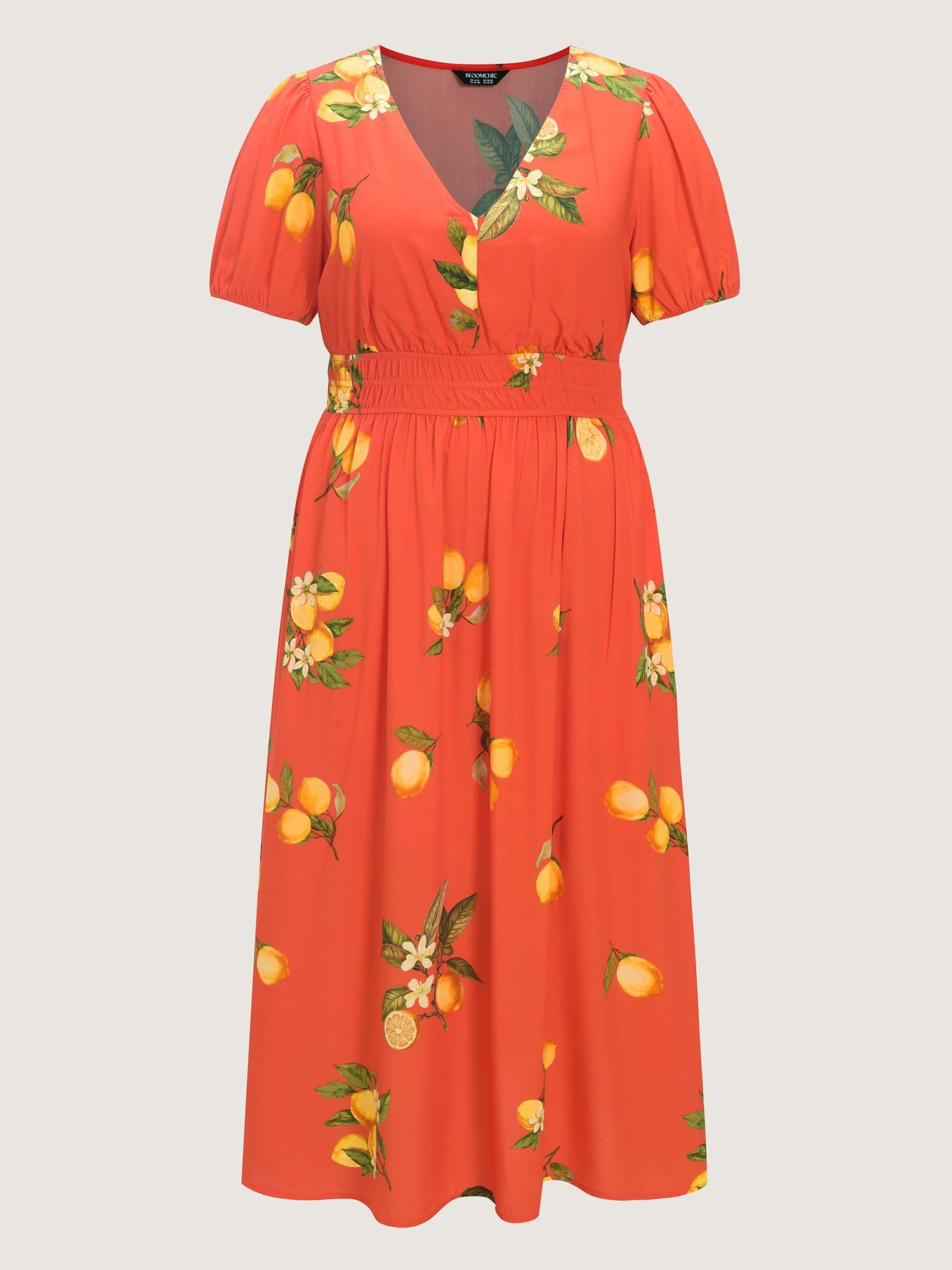 Citrus Floral Print Puff Sleeve Maxi Dress