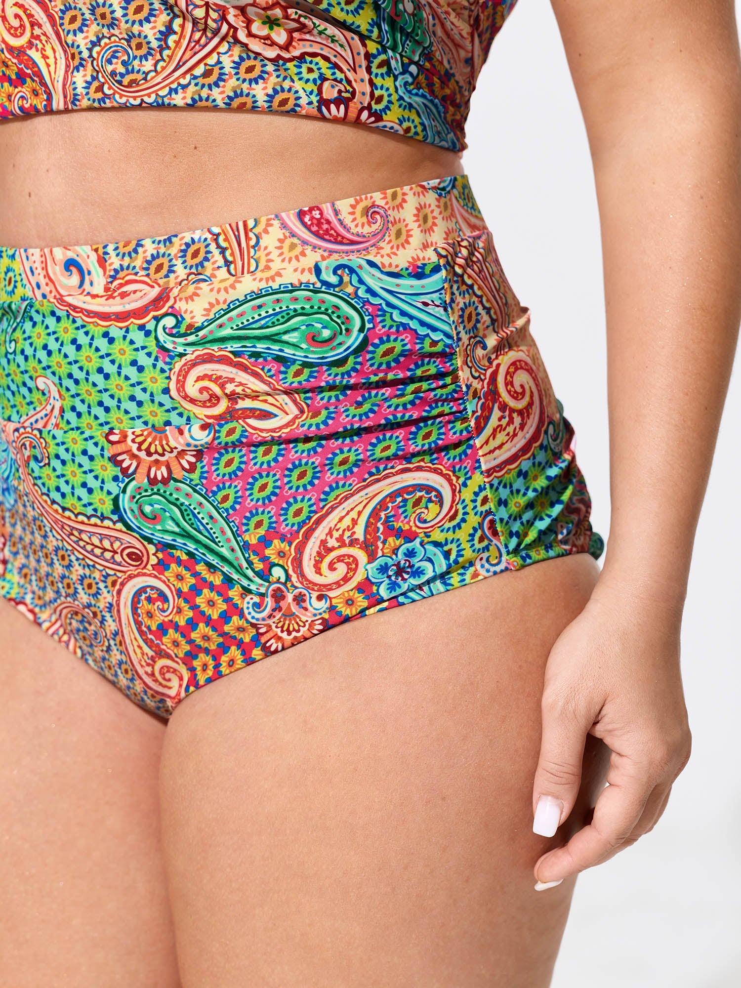 Paisley Print High Waisted Swim Bottoms