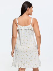 Supersoft Ruffled Neckline Floral Print Sleeveless Nightgown